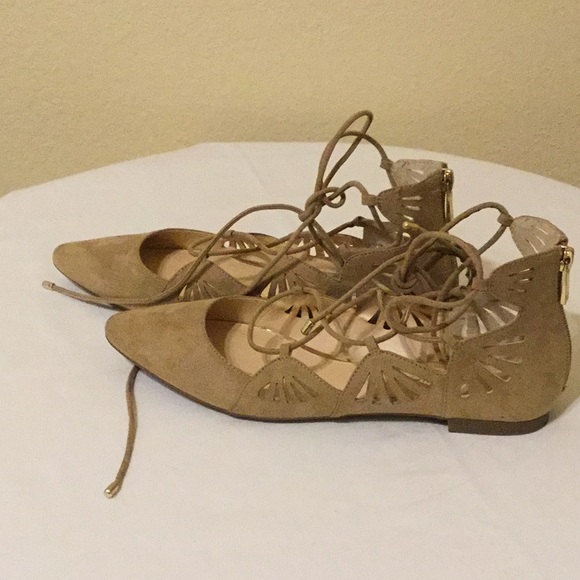Jessica Simpson Tan Lace Up Ballet Flats Sz 8 - Picture 4 of 5